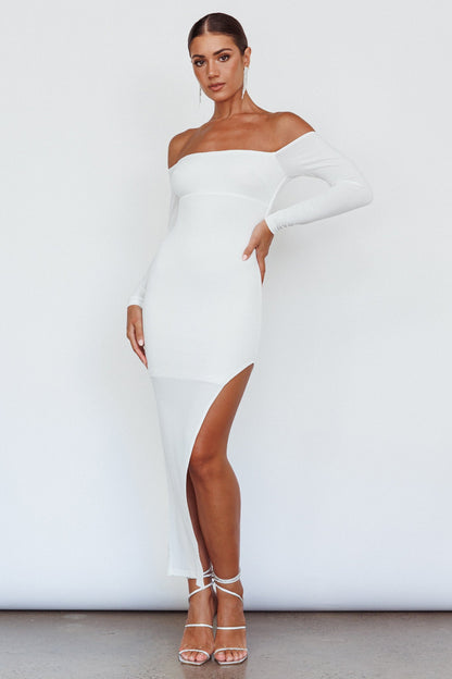 Sentimental Mood Off-Shoulder Midi Dress White