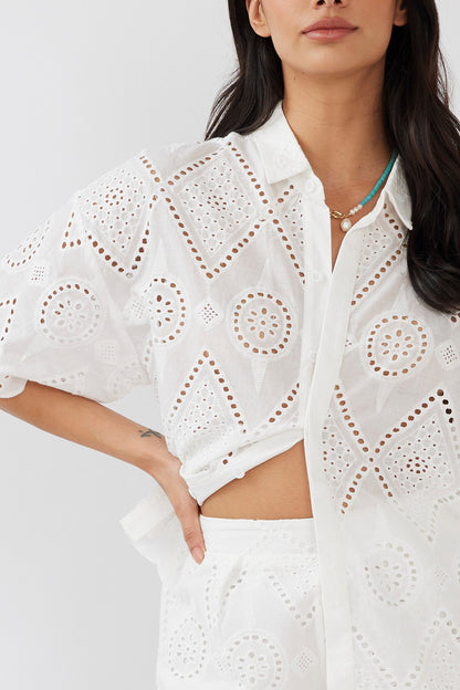 Love Again Eyelet Embroidery Shirt White