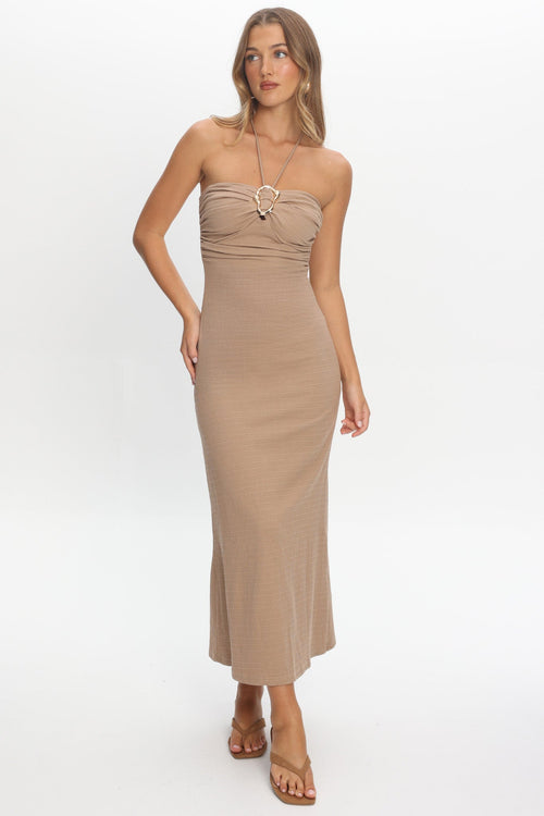 Letisha Textured Halter Maxi Dress Clay
