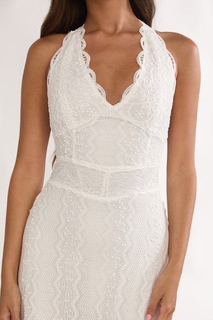 Beaucoup Lace Overlay Halterneck Maxi Dress Cream