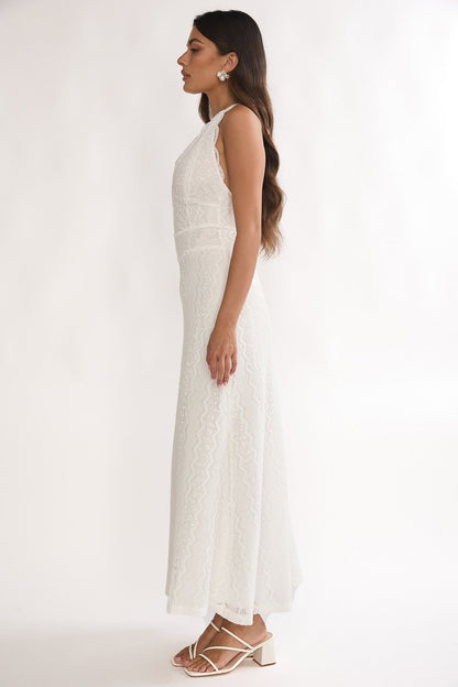 Beaucoup Lace Overlay Halterneck Maxi Dress Cream