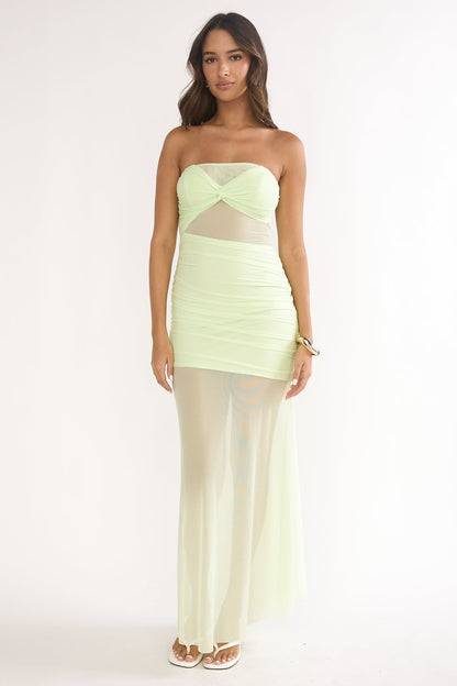 Lumiere Strapless Sheer Mesh Dress Lime